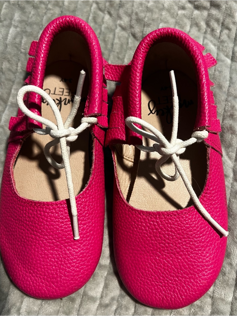 Monkey Feet Girls Bright Pink Moccasins with White Laces